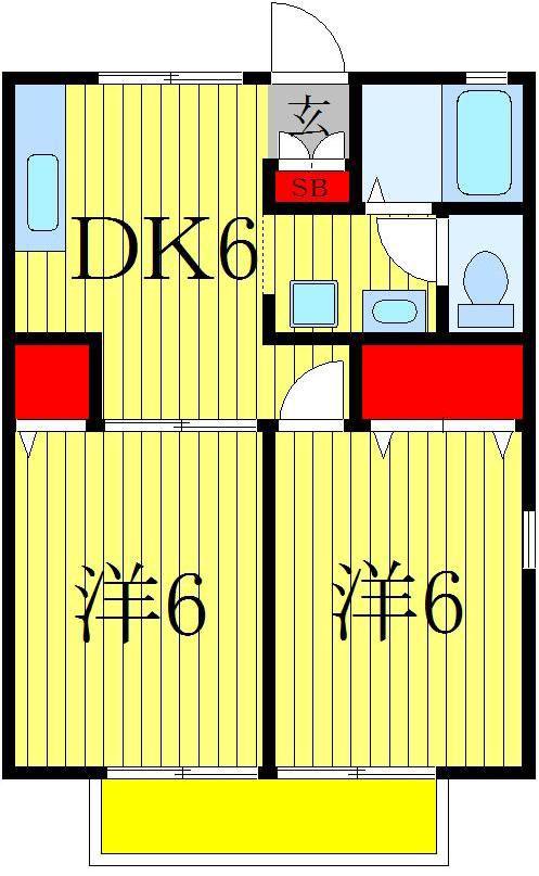 VAQUERO A棟(2DK/1階)の間取り写真