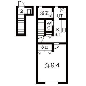 コンフォートグレイス B(1K/2階)の間取り写真
