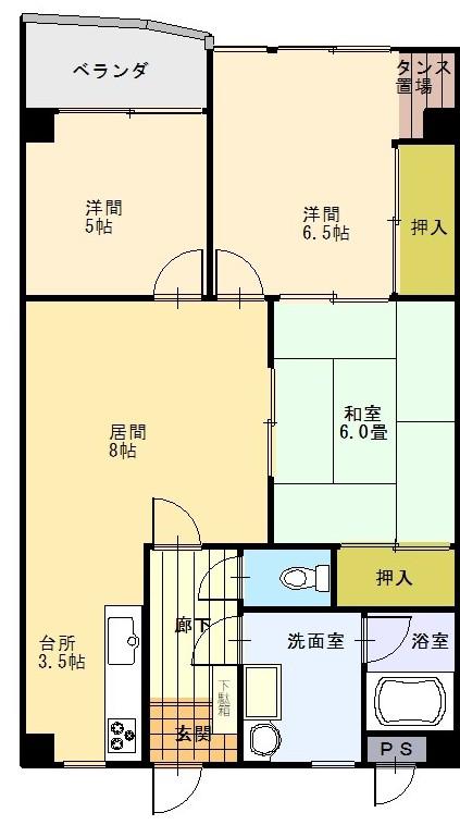 レジデンス両替町(3LDK/1階)の間取り写真