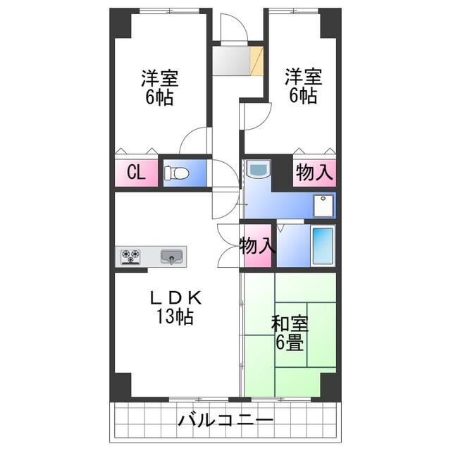 プレステージフジ東貝塚壱番館(3LDK/3階)の間取り写真