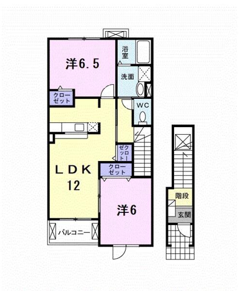 クリスタルローズB棟(2LDK/2階)の間取り写真