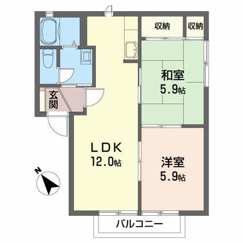 メゾングレンツェB(2LDK/1階)の間取り写真