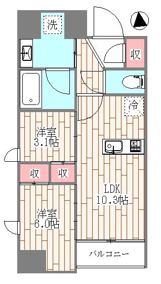 ソルティア府中宮町(2LDK/13階)の間取り写真