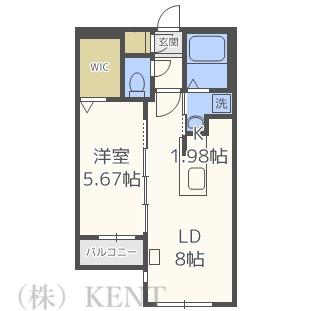 シャトーライフ近代美術館前1(1LDK/3階)の間取り写真