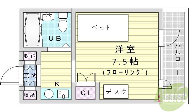 メイト緑地公園(1K/2階)の間取り写真