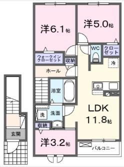 ニュー パーシモンA(3LDK/2階)の間取り写真