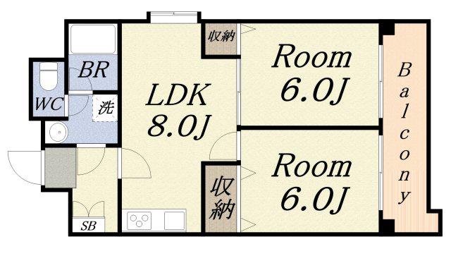 富士プラザ2中央(2LDK/4階)の間取り写真