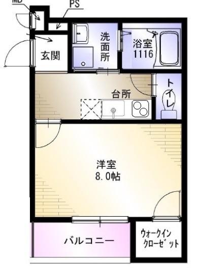 AKAHATA LA CITTA(1K/2階)の間取り写真