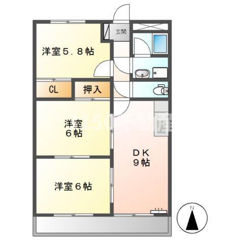 メゾンドボヌール Ⅰ(3DK/3階)の間取り写真