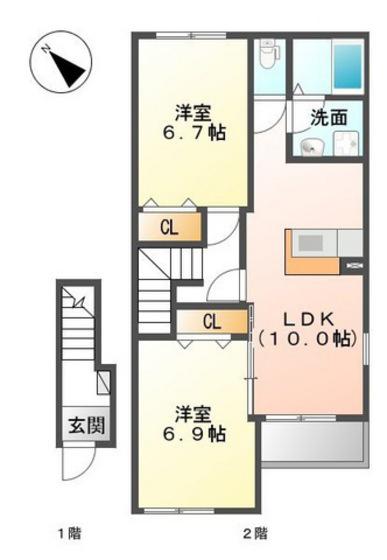 サンガーデンII(2LDK/2階)の間取り写真