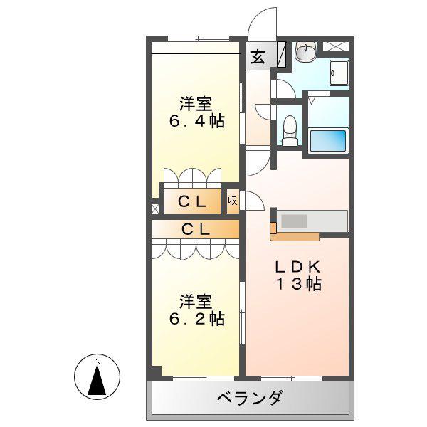 グリーンヒルズ(2LDK/1階)の間取り写真