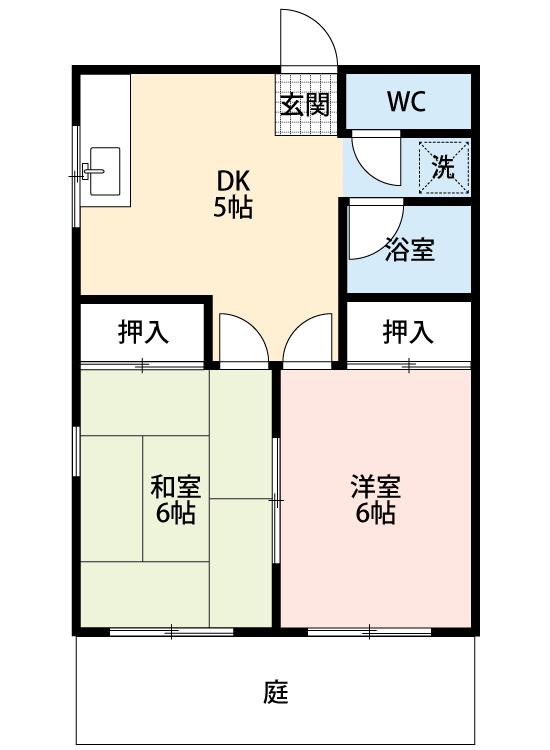 鶴田アパート(2DK/1階)の間取り写真