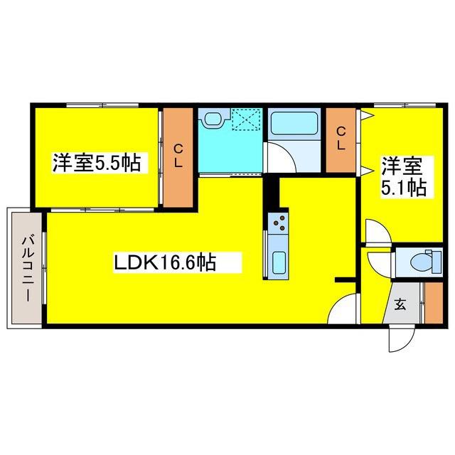 エルクリエイト苗穂(2LDK/4階)の間取り写真