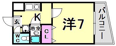 ハイツ村上I(1K/2階)の間取り写真