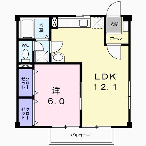 サニーコート長地(1LDK/2階)の間取り写真
