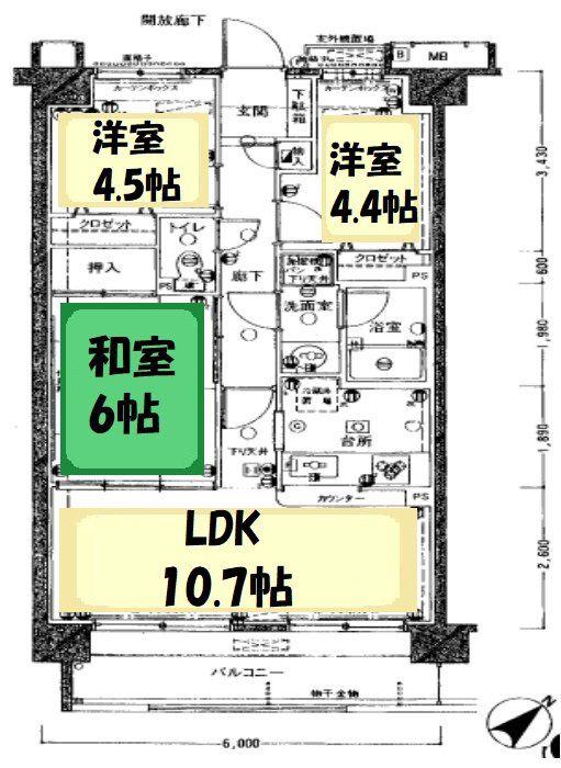 プラネ春日部中央(3LDK/6階)の間取り写真