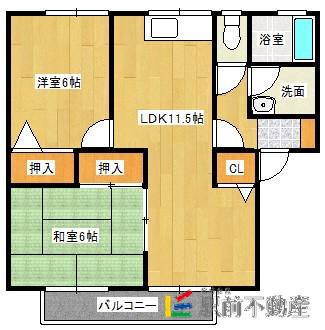 リシェス舞の里B(2LDK/2階)の間取り写真