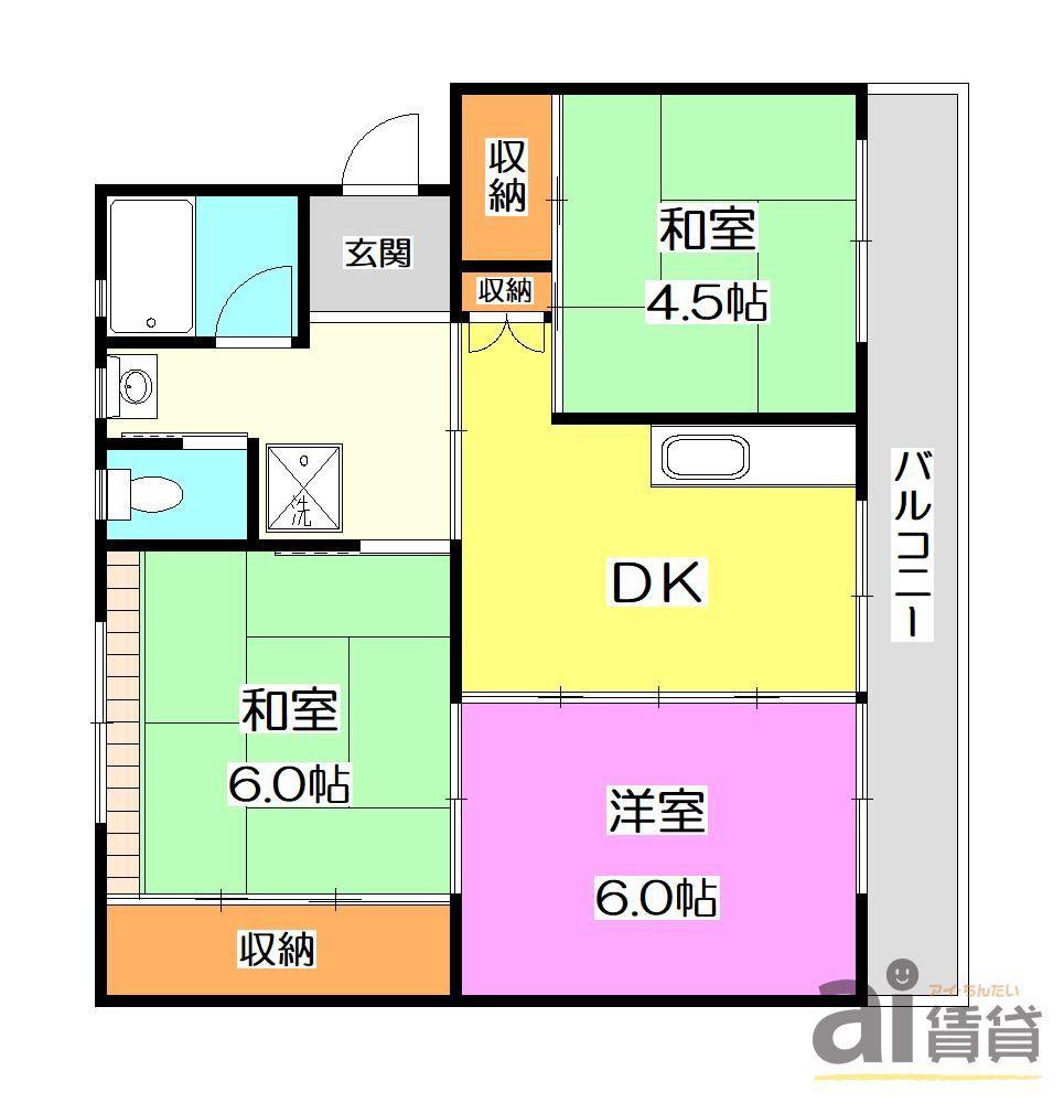 ビレッジハウス所沢II(3DK/3階)の間取り写真