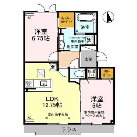 グランタス B棟(2LDK/1階)の間取り写真