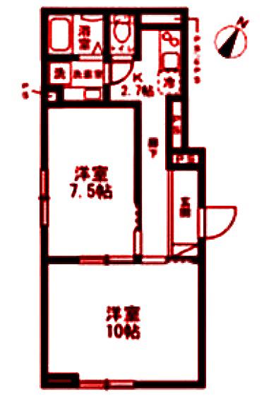 COZY COURT 横濱黄金町(2K/1階)の間取り写真
