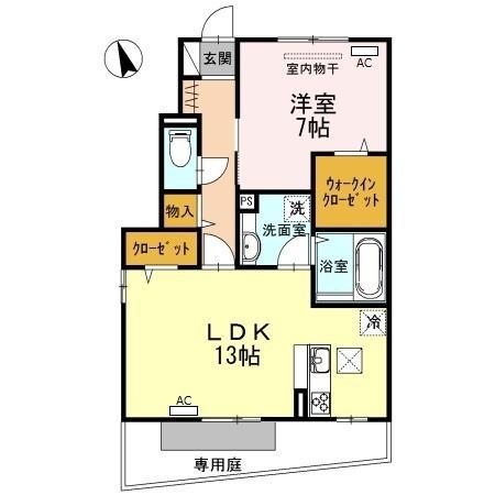 フローレン C棟(1LDK/1階)の間取り写真