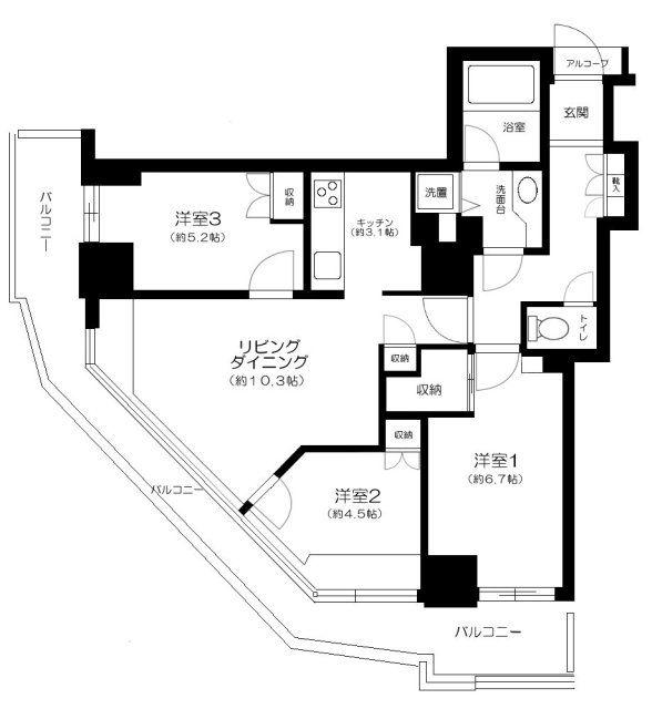 セントラルレジデンス新宿シティータワー(3LDK/11階)の間取り写真
