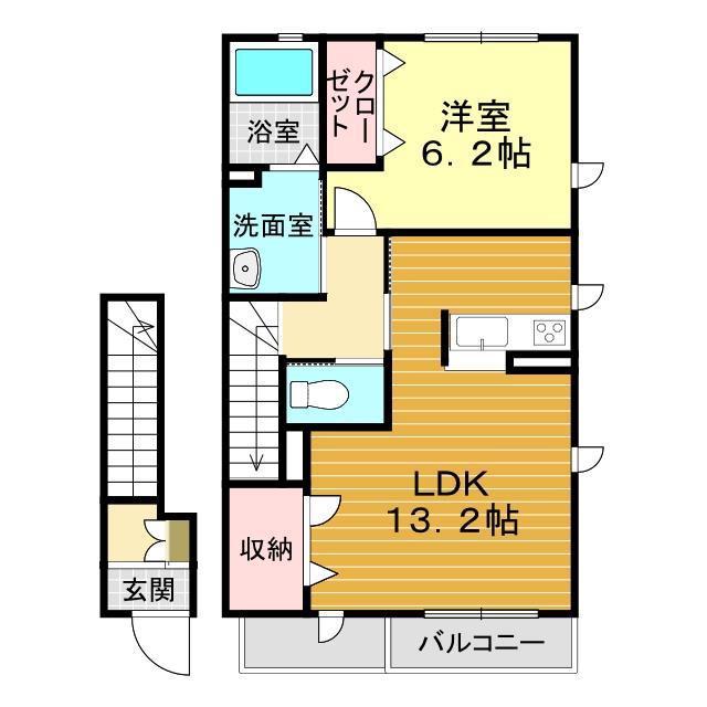 シャーメゾン稗田西(1LDK/2階)の間取り写真