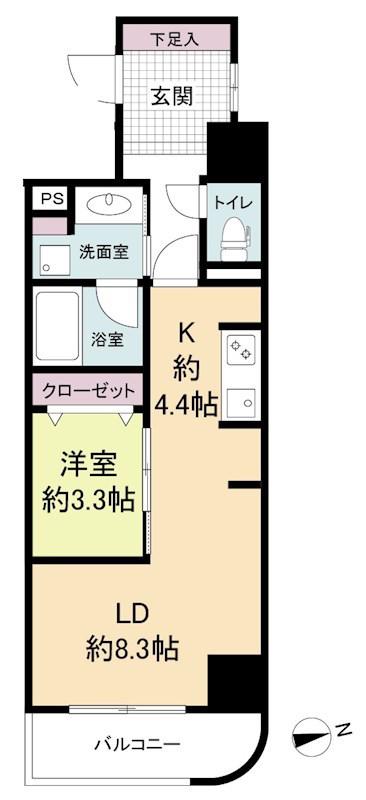ウェルブライト博多ステーション(1LDK/6階)の間取り写真