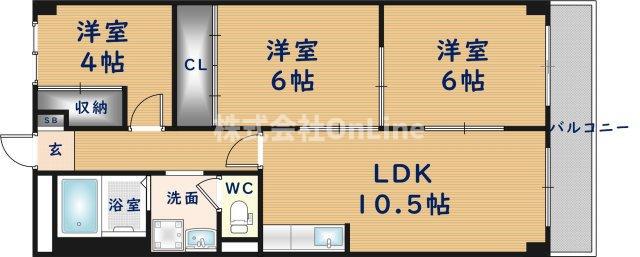 グランドシャトー タカオ恩智(3LDK/2階)の間取り写真