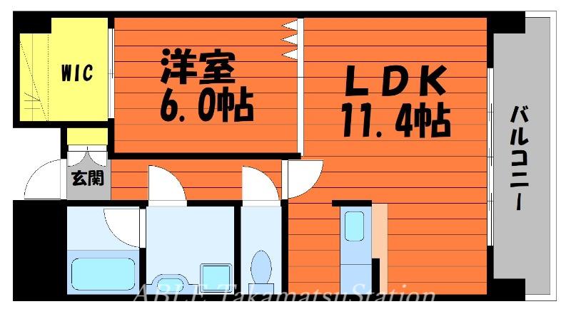 高松琴平電鉄長尾線 花園駅(高松) 徒歩4分 10階建 築23年(1LDK/3階)の間取り写真