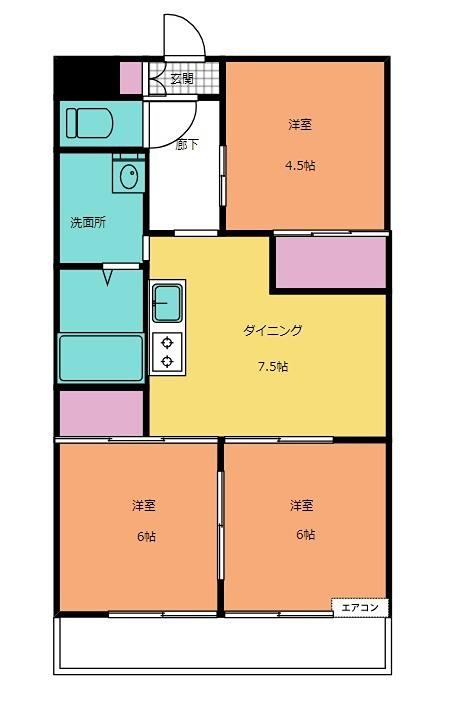 アベニール樹(3DK/6階)の間取り写真