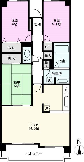 エスポワール与野 II(3LDK/4階)の間取り写真