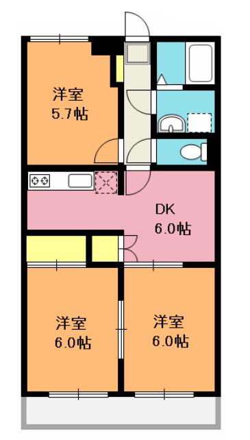 新井マンション(3DK/3階)の間取り写真