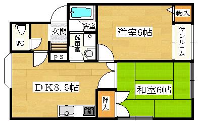 グリーンリバーハイツ(2DK/1階)の間取り写真
