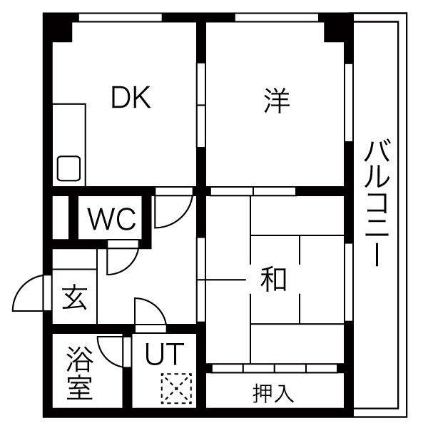 シャトー三番館(2DK/2階)の間取り写真