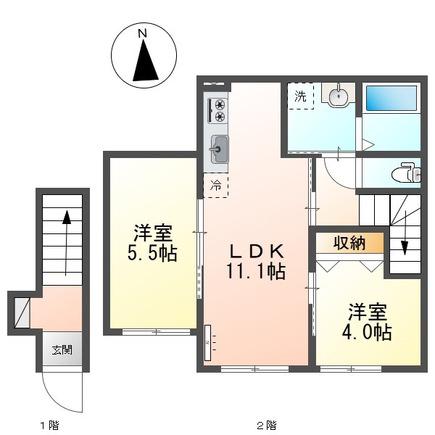 尼崎市西昆陽2丁目アパート(2LDK/2階)の間取り写真