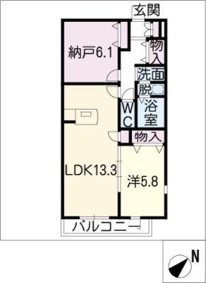 PASTEL I(1SLDK/2階)の間取り写真