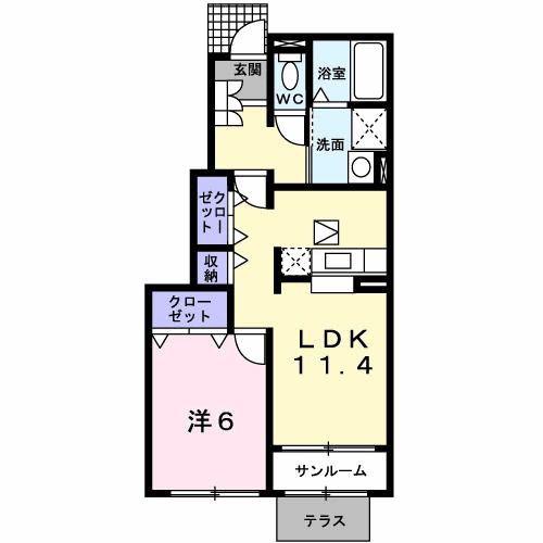サンセール能瀬II(1LDK/1階)の間取り写真