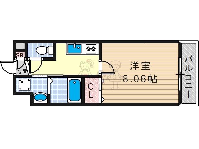 ウエスト COCOON ABENO(1K/3階)の間取り写真