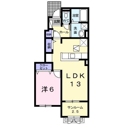 プリムローズB(1LDK/1階)の間取り写真