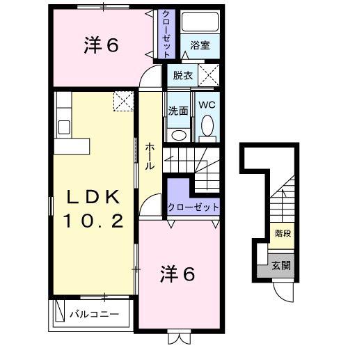 アスティオスA(2LDK/2階)の間取り写真