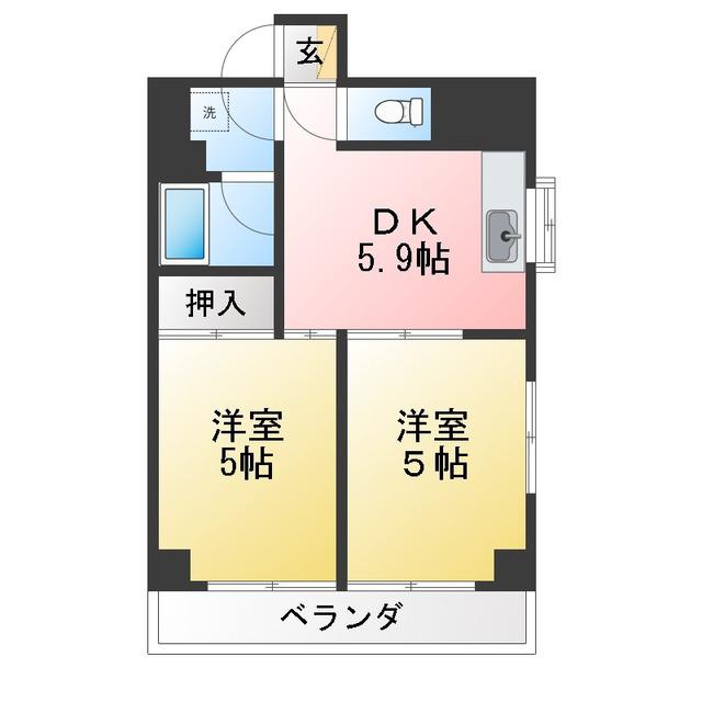 フォレストカサベルデ大島(2DK/3階)の間取り写真