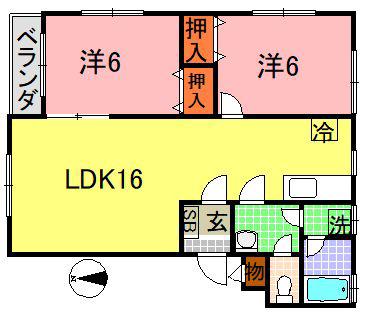 シティパレスフォンテーヌD棟(2LDK/2階)の間取り写真