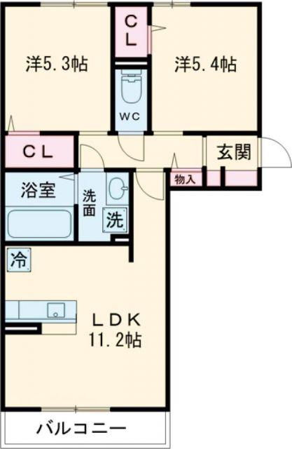 イオメール折尾 B棟(2LDK/2階)の間取り写真