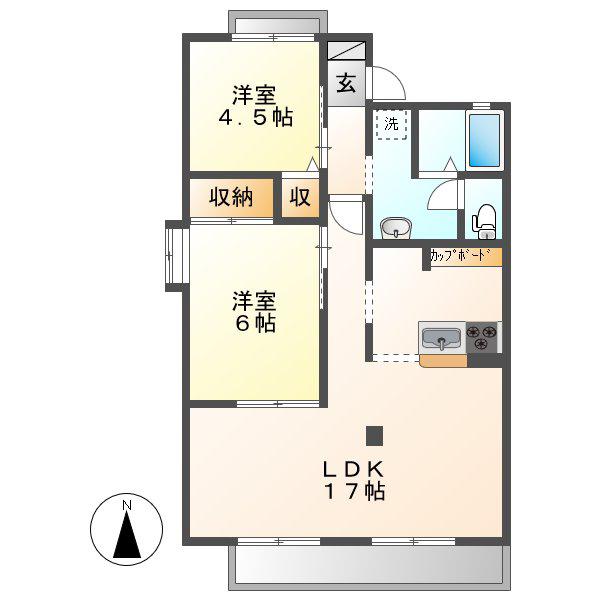 グランディール貝吹(2LDK/1階)の間取り写真