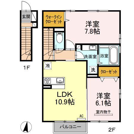 D-ROOM・ヤマイチ B(2LDK/2階)の間取り写真