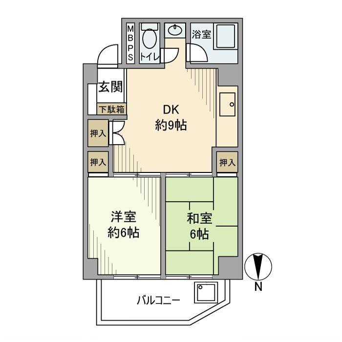 ハセベ第一コーポ(2DK/4階)の間取り写真