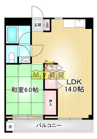 第16オタビル(1LDK/5階)の間取り写真