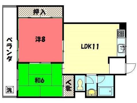 マンション高原(2LDK/5階)の間取り写真