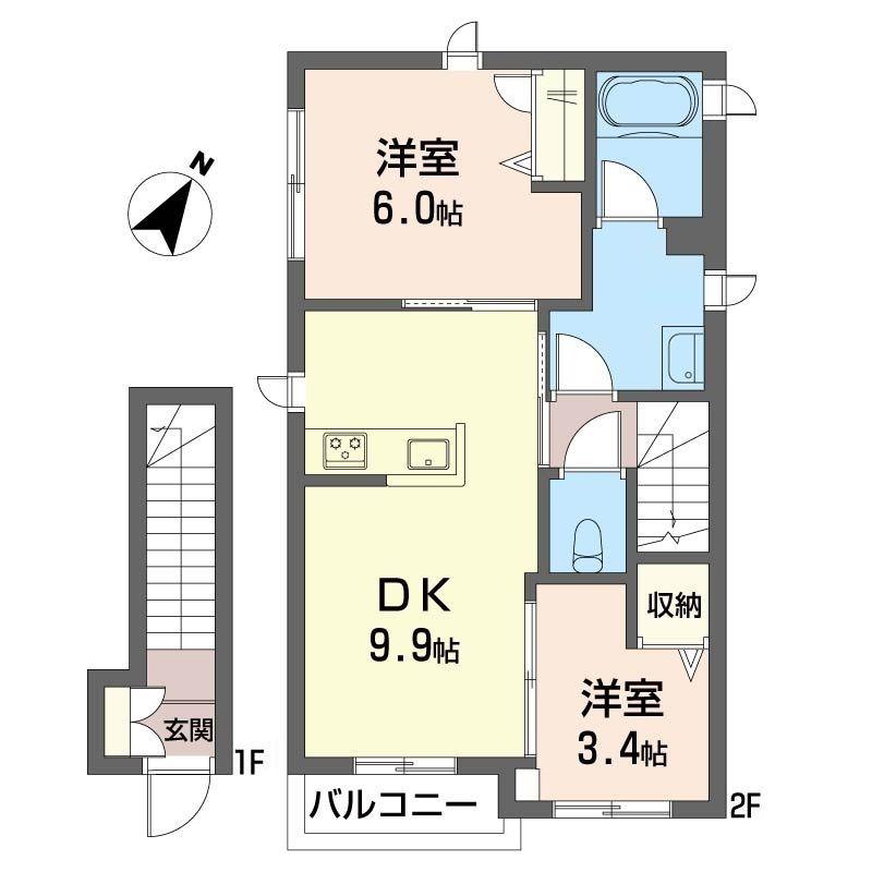 シャーメゾン エンネ(2DK/1階)の間取り写真